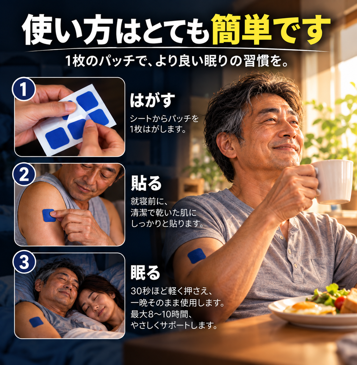 Renew Calm™ 睡眠サポートパッチ — 夜に、やすらぎを。